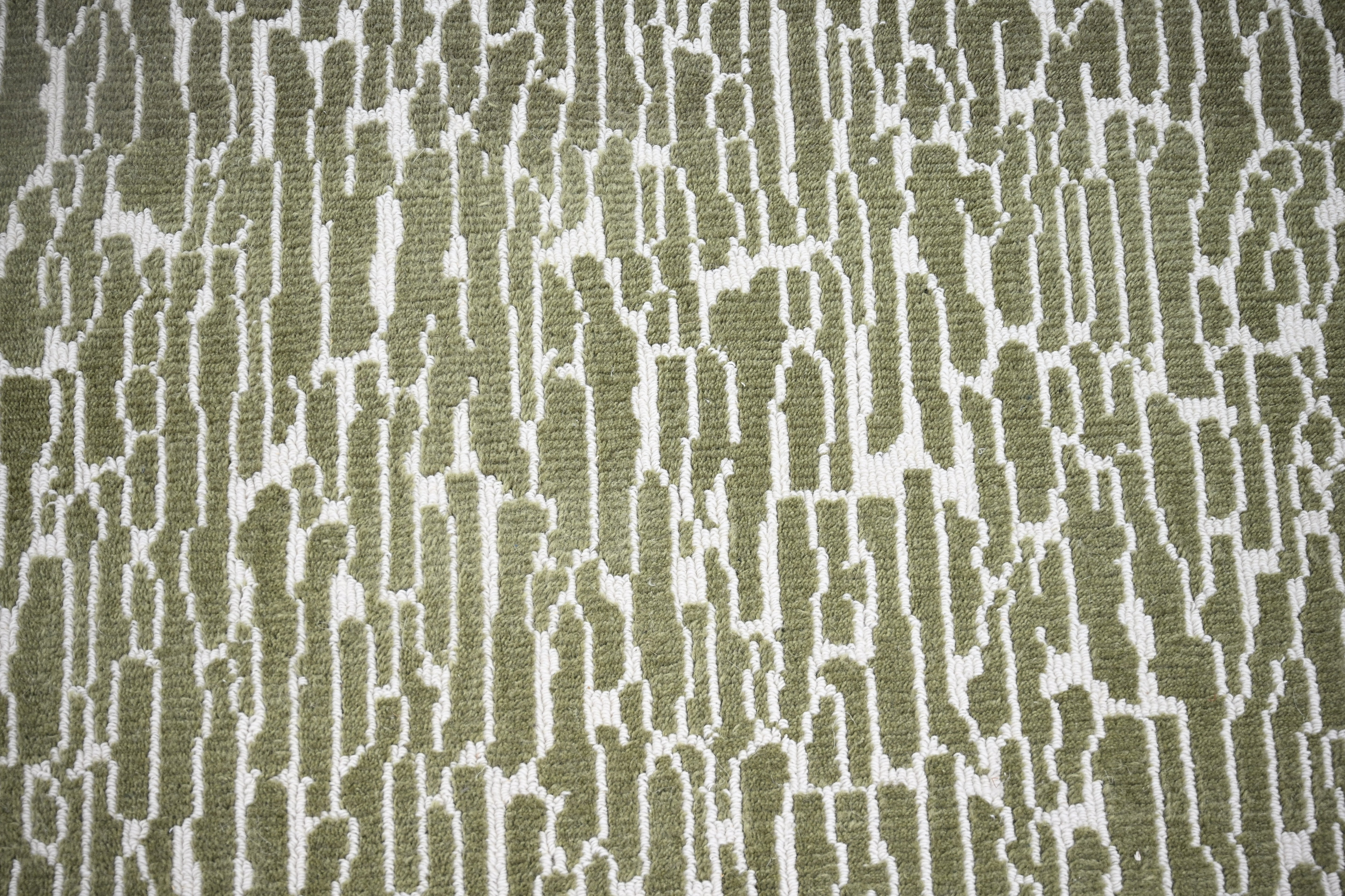 Modern Olive Green Textured Pattern Rug