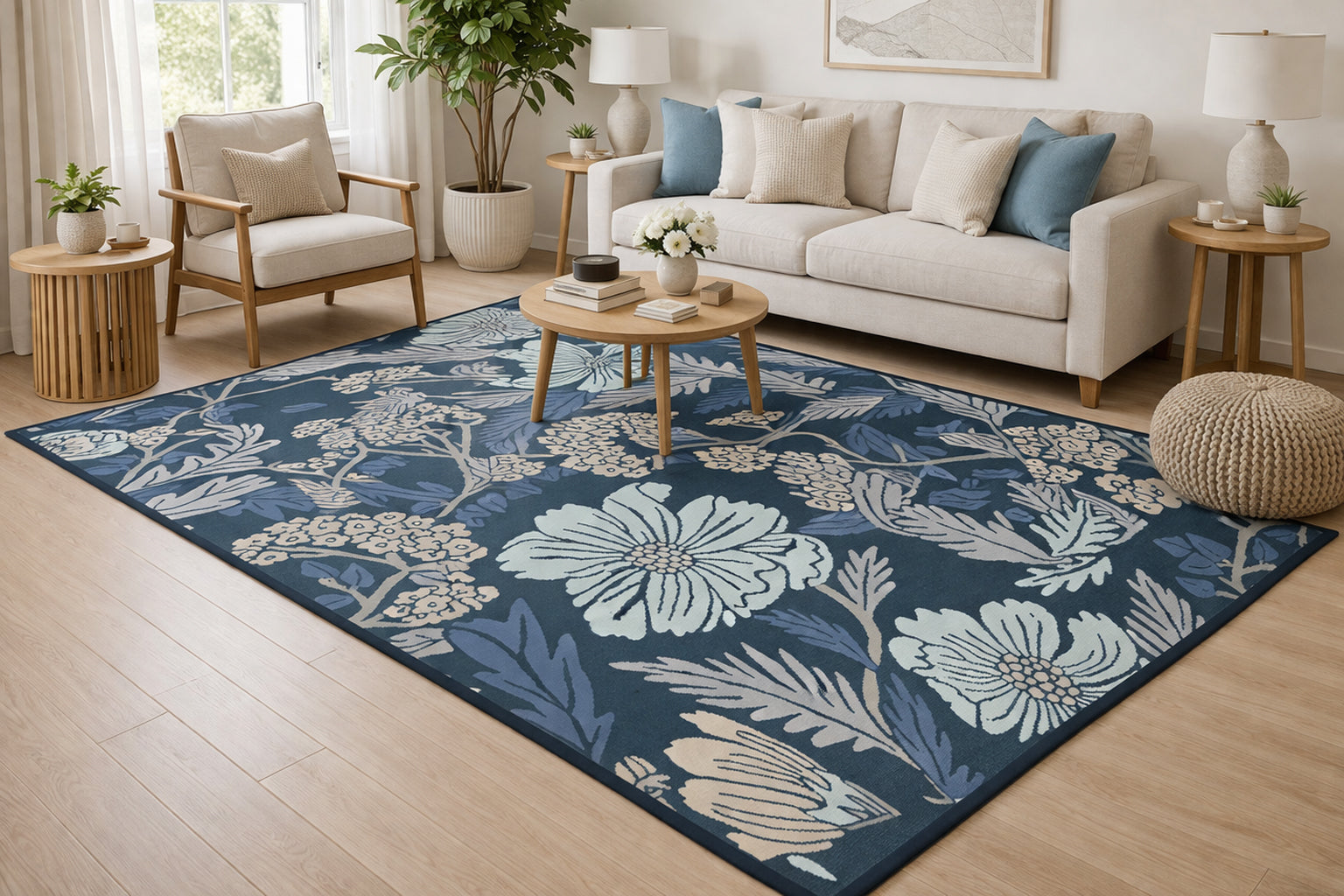 Midnight Bloom Blue Floral Rug