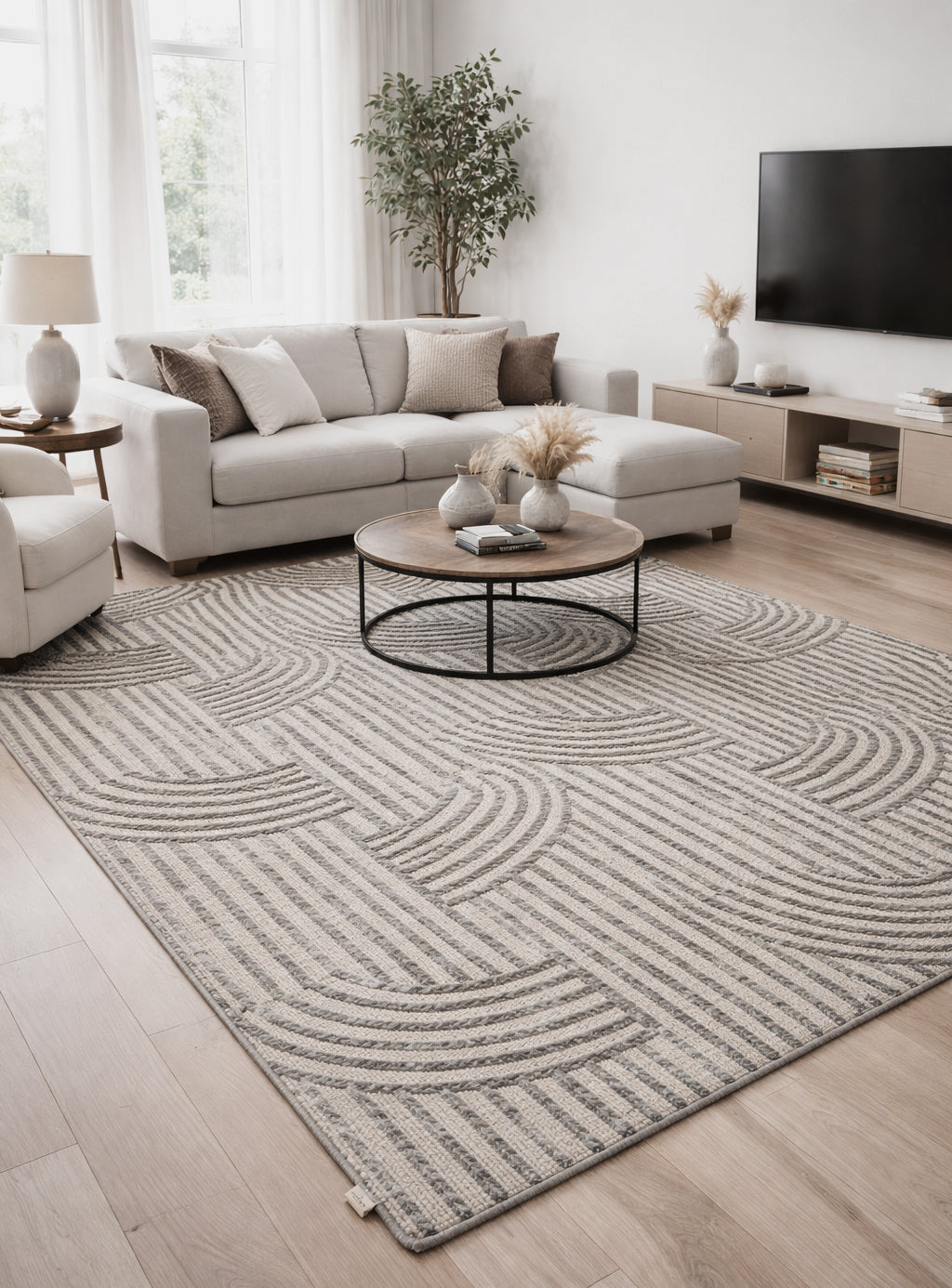 Arc Weave Textured Geometric Designer Rug