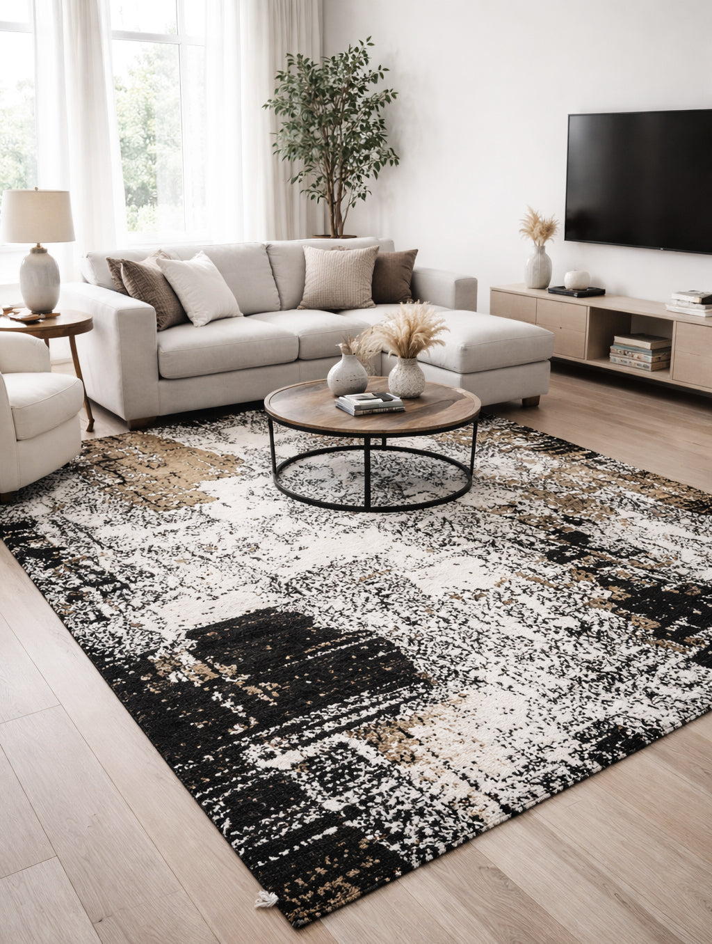 Midnight Earth Abstract Textured Designer Rug