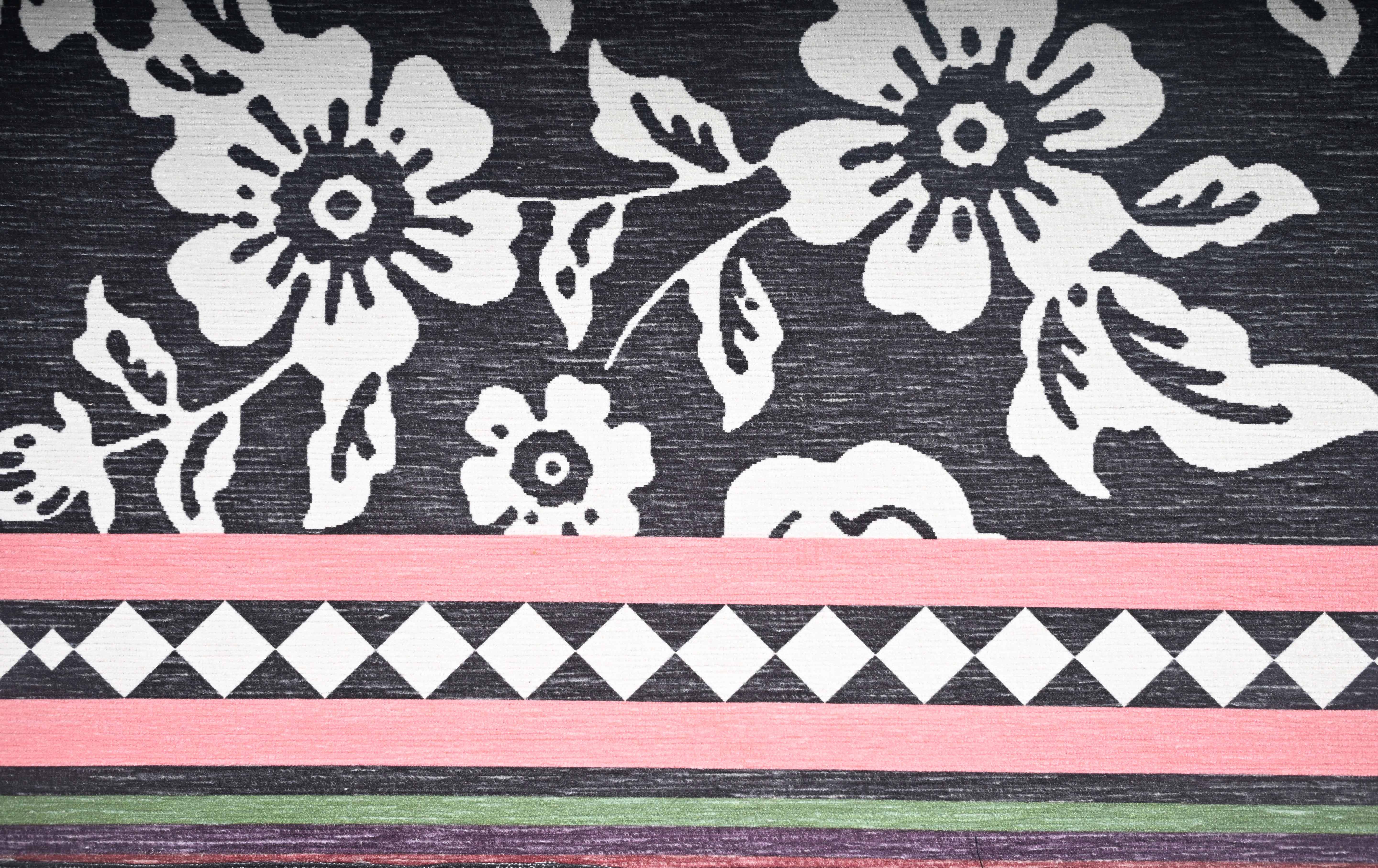 Monochrome Botanical Bird Printed Rug