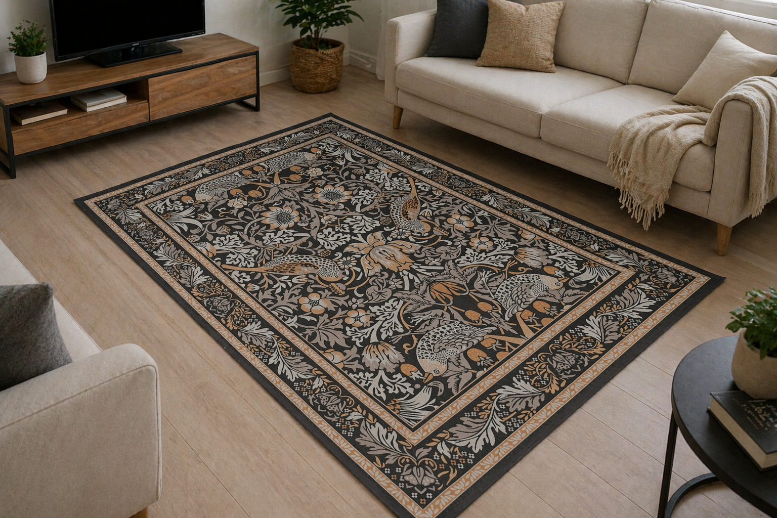 Vintage Garden Birds Printed Rug