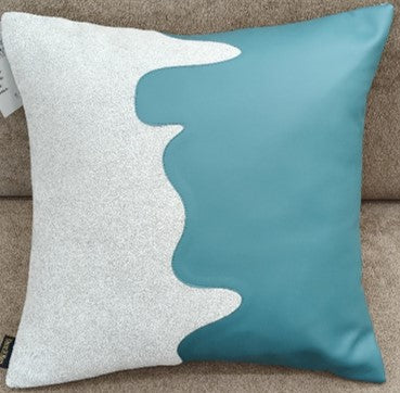 Modern Wave Panel Faux Fur Cushion Teal Blue