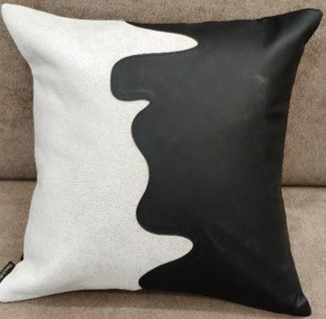 Modern Wave Panel Faux Fur Cushion -Black
