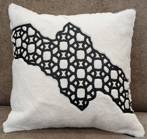 Geometric Cutwork Rabbit Fur Cushion Black