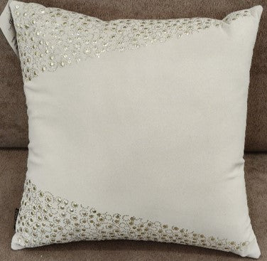 Crystal Embellished Velvet Cushion Ivory