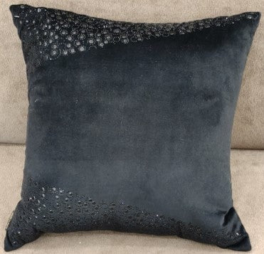 Crystal Embellished Velvet Cushion Black