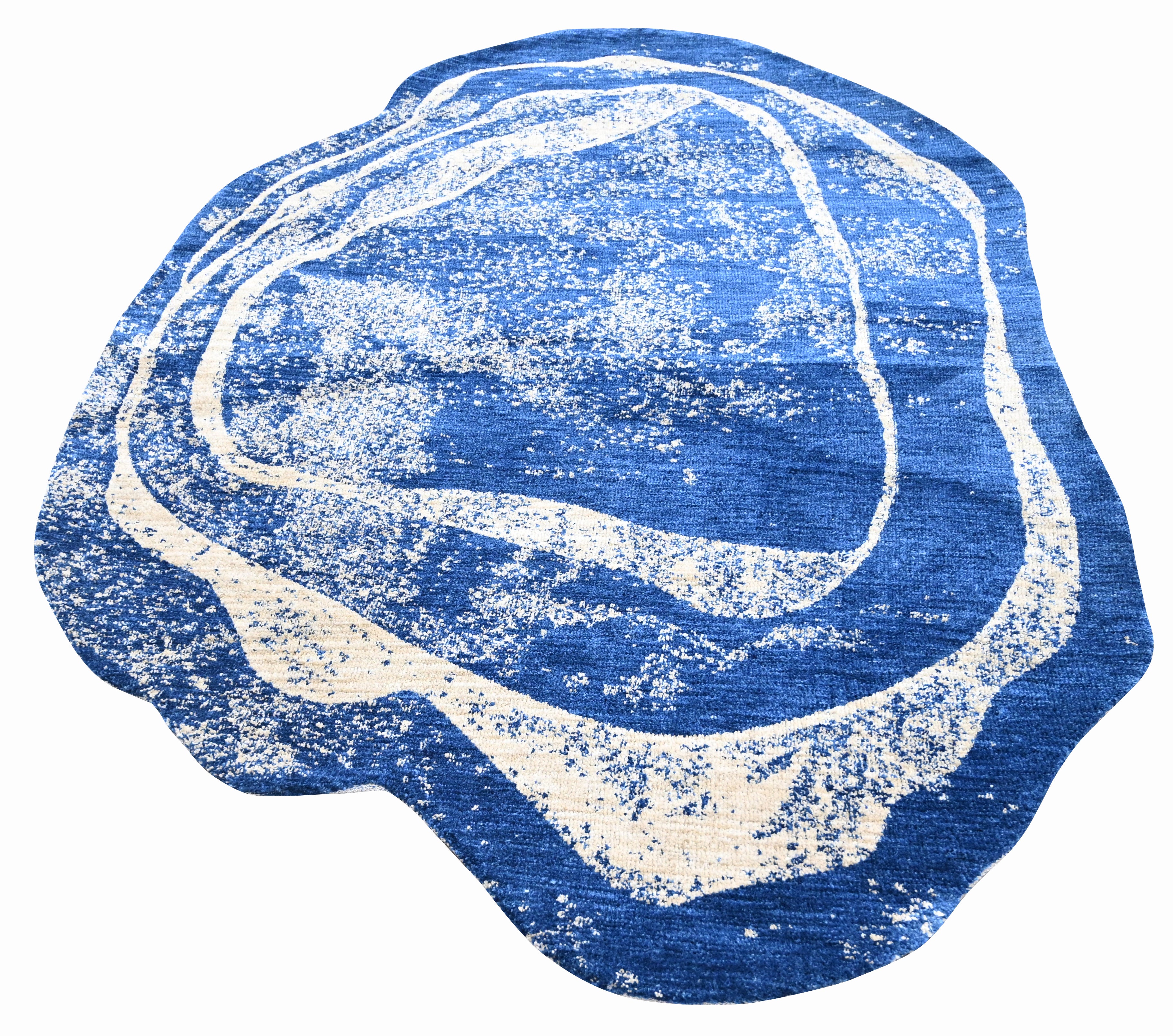 Modern Blue Abstract Wave Irregular Rug