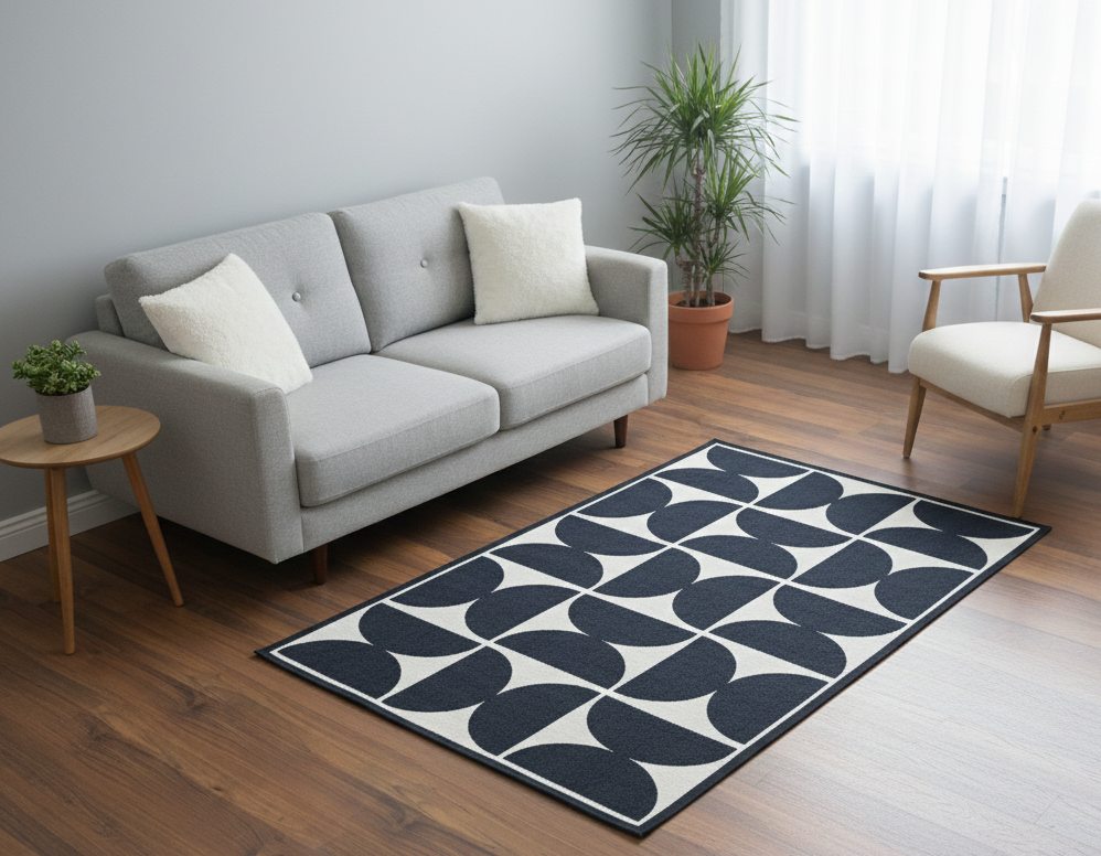 Modern Black & White Abstract Rug
