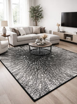 Cosmic Burst Black & White Abstract Designer Rug
