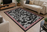 Monochrome Botanical Bird Printed Rug