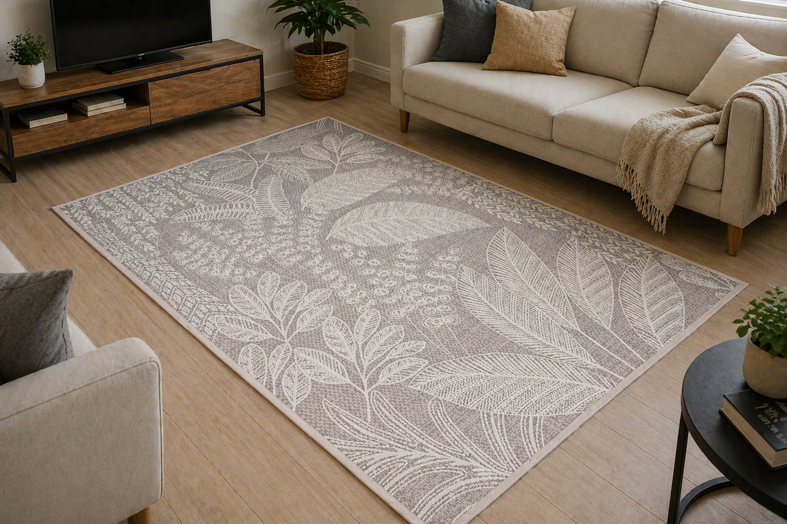 Modern Leaf Texture Printed Rug