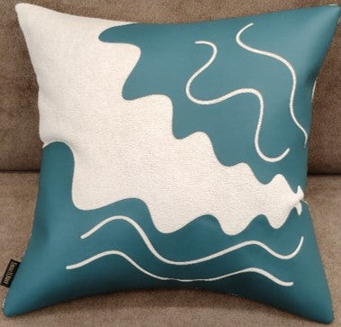 Abstract Flow Faux Fur Cushion Teal Blue