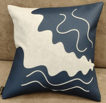Abstract Flow Faux Fur Cushion Navy Blue