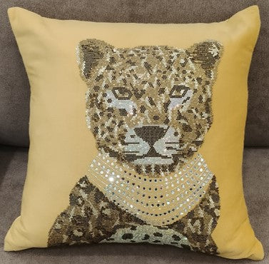 Royal Leopard Sequin Cushion Mustard Gold
