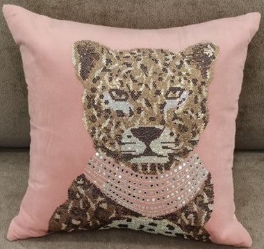 Royal Leopard Sequin Cushion Pink
